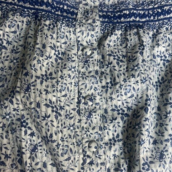 Madewell Jeannette Top Blue Floral Puff Sleeve Cropped Back Buttons XS New WOT - Picture 6 of 10